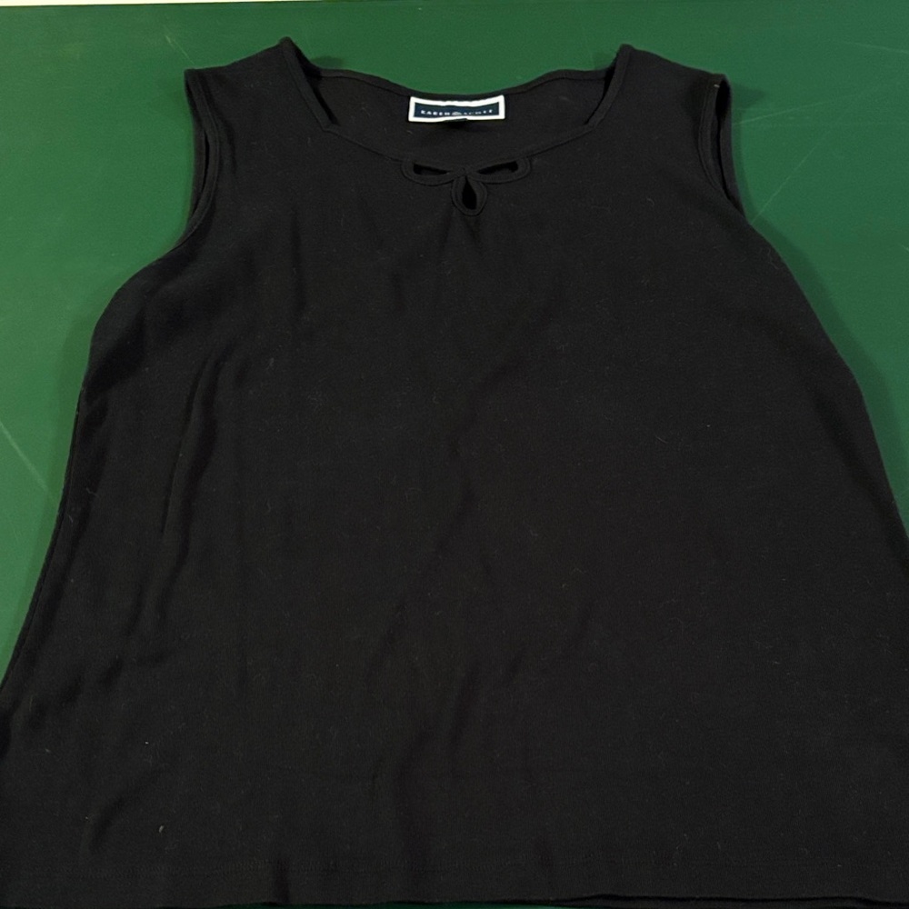 Karen Scott Black Sleeveless Tie-Notch Knit Tank